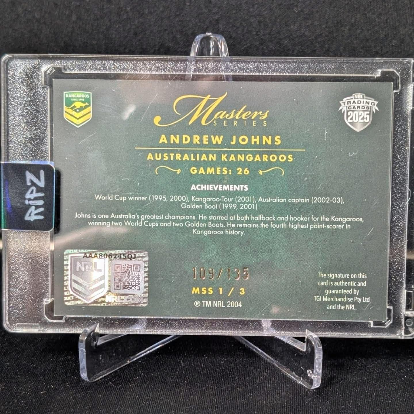 Andrew Johns Masters auto /135